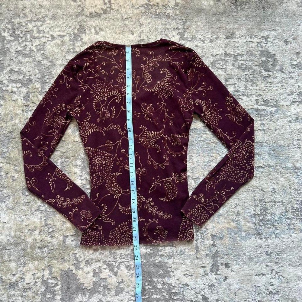 VTG y2k ruched v neck berry gold floral pattern longsleeve top fairy burgandy - Picture 5 of 6